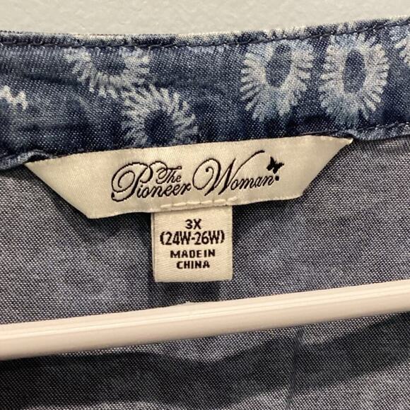 The Pioneer Woman Women Denim Peasant Shirt Dress Plus Size 3X Blue Boho Country - Picture 2 of 9